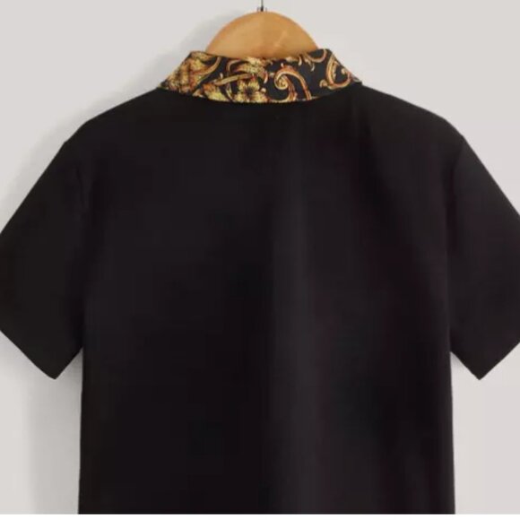 Summer Men's Baroque Print Collar Polo Shirt Size: L - Picture 3 of 5